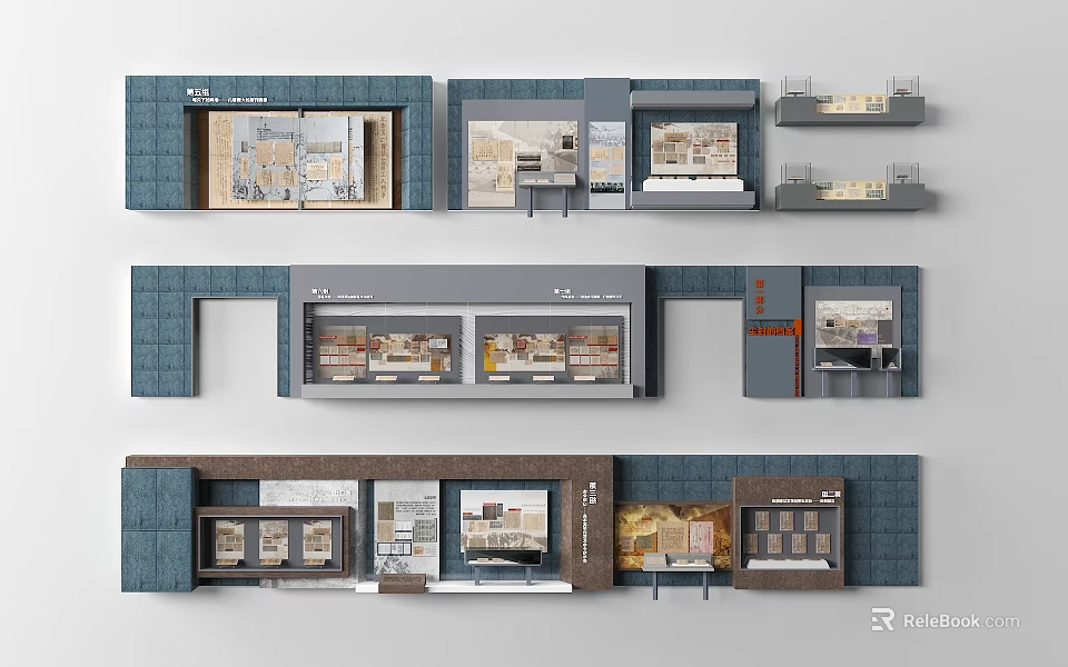 Modern Background Wall Design With Textured Panels Display Windows And Storage Sections 3d model