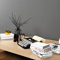 Elegant Decorative Ornament Set For Tabletop With Vintage Typewriter Stacked Books And Ceramic Vases