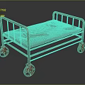 Rusted Metal Bed Frame With Wheels And Blue Mattress Featuring Green Pattern 3d model