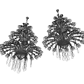 Ornate Multi Tiered Chandeliers With Decorative Leaf Design And Hanging Chains 3d model
