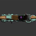 Turquoise Motorcycle with Orange Wheels Brown Seat and Transparent Windshield Modern Design