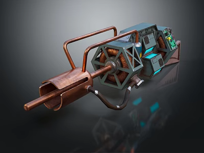 Commercial Airliner Showcasing Detailed Copper And Blue Mechanical Components 3d model