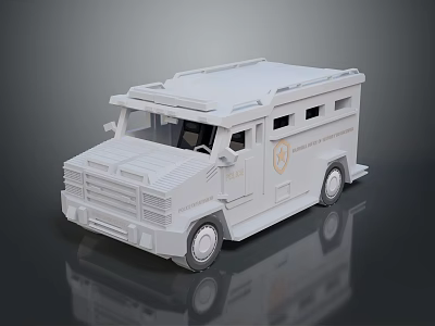 White Armored Military Vehicle Model With Badge Windows and Roof Structure 3d model