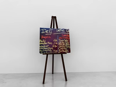 Art Supplies Canvas On Wooden Easel Featuring Handwritten Musical Instrument Names 3d model