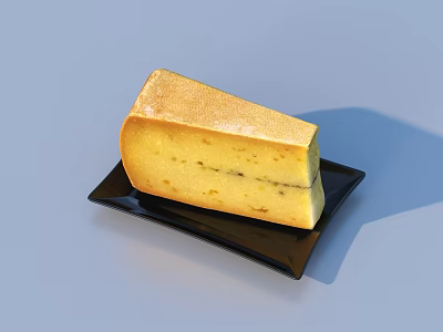 Golden Baked Cheese Wedge on Black Square Plate with Crispy Crust 3d model