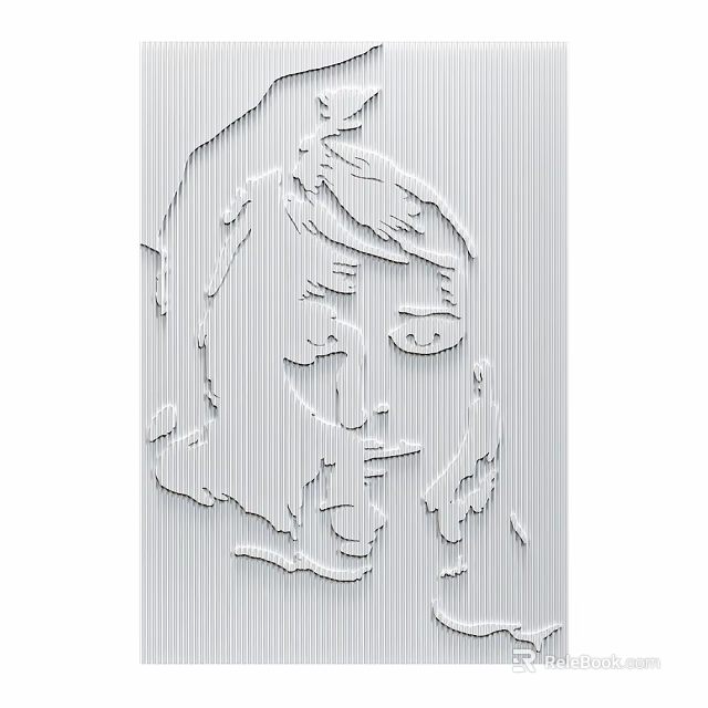 Abstract Line Art Figure Portrait With White Contours On Vertical Striped Background 3d model 