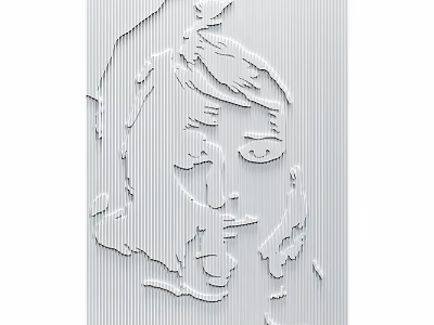 Abstract Line Art Figure Portrait With White Contours On Vertical Striped Background 3d model