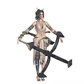 Female Warrior with Mythical Creature Companion Wearing Horned Headdress and Crossbow Weapon