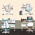 Modern Study Desk With Ergonomic Chair Bookshelf Computer And Green Plant Decoration