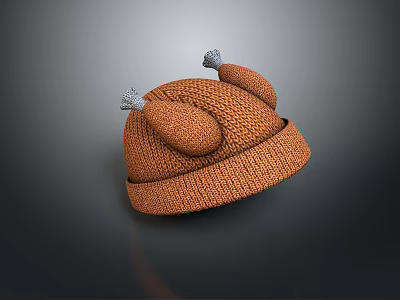 Cozy Orange Knitted Hat Featuring Chicken Leg Shaped Decorations And Warm Design 3d model