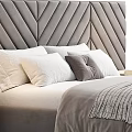 Modern Double Bed with Chevron Pattern Headboard Gray Bedding and Wooden Nightstands 3d model