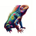 Colorful Iguana Decorative Ornament Set with Floral Patterns and Vibrant Red Blue Green Yellow Colors