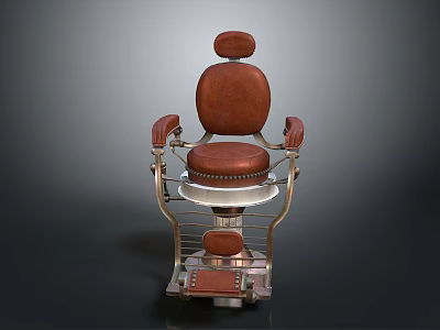 Stitched Brown Leather Massage Chair With Metal Frame Armrests And Footrest 3d model