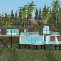 Modern Detached Villa Featuring Wooden Structure Glass Windows Balcony In Natural Surroundings With Palm Trees