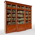 Classic Wooden Bookshelf Filled With Various Books Multiple Shelves And Drawers