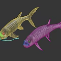 Two Fierce Looking Aquatic Animals With Black And Silver Streamlined Bodies And Sharp Teeth
