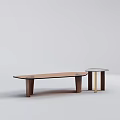 Modern Coffee Table Combination With Long Wooden Legs And Small Metal Frame Marble Top Design