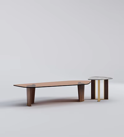 Modern Coffee Table Combination With Long Wooden Legs And Small Metal Frame Marble Top Design 3d model