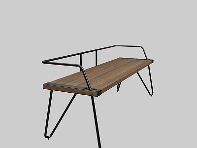 Modern Armchair Design With Wooden Seat And Black Metal Frame Armrests 3d model