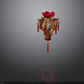 Red Traditional Chinese Lantern With Lotus Top Decorative Patterns And Hanging Tassels