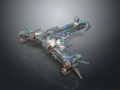 Detailed Sci Fi Spaceship Model With Mechanical Structure And Engine Parts 3d model