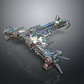 Detailed Sci Fi Spaceship Model With Mechanical Structure And Engine Parts