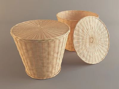 Natural Woven Storage Baskets with Lids for Home Organizing and Decor 3d model