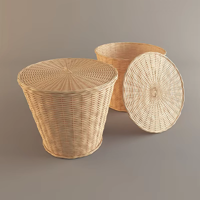 Natural Woven Storage Baskets with Lids for Home Organizing and Decor 3d model