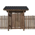 Traditional Wooden Fence With Gate And Tile Roof