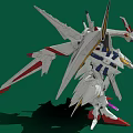 Futuristic White Yellow Mecha Robot Model With Purple Red Accents And Green Background