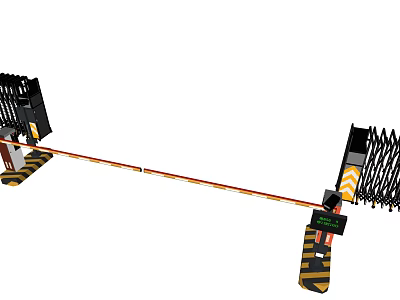 Automatic Parking Lot Gate Barrier With Yellow Black Warning Stripes And Control Panel 3d model