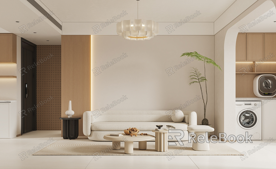 Modern Living Room Home Living Room Multi-person Sofa Single Sofa Coffee Table Combination Chandelier Green Plant model