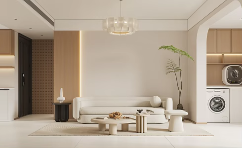 Modern Living Room Home Living Room Multi-person Sofa Single Sofa Coffee Table Combination Chandelier Green Plant 3d model