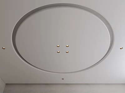 Modern Circular Ceiling Design with Recessed Lights and Clean White Finish in Minimalist Interior Space 3d model