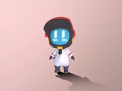 Cartoon Character With Red Cap Blue Screen Face White Outfit Black Gloves And Shoes 3d model