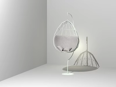 Modern White Hanging Chair With Wire Mesh Frame Stand For Minimalist Interior Design 3d model