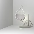 Modern White Hanging Chair With Wire Mesh Frame Stand For Minimalist Interior Design