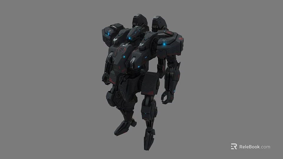 Futuristic Black Biomechanical Robot With Blue Luminous Parts And Heavy Armor 3d model 