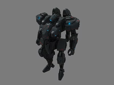 Futuristic Black Biomechanical Robot With Blue Luminous Parts And Heavy Armor 3d model