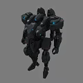 Futuristic Black Biomechanical Robot With Blue Luminous Parts And Heavy Armor