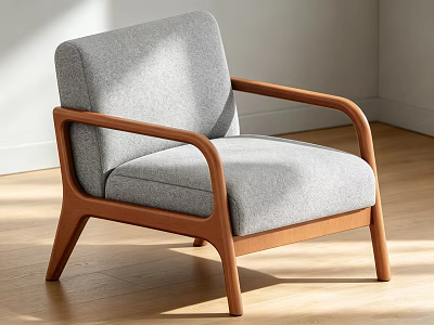 Modern Gray Fabric Armchair With Wooden Frame And Light Room Interior 3d model