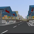 Vibrant Retail Market With Blue Roofed Stalls Chinese Signs Fresh Produce Pedestrians And Vehicles