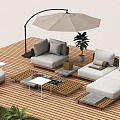 Modern outdoor sofa sofa coffee table combination umbrellas flowers and plants 3d model