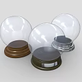Decorative Ornament Set Featuring Transparent Glass Balls on Wooden and Metal Bases