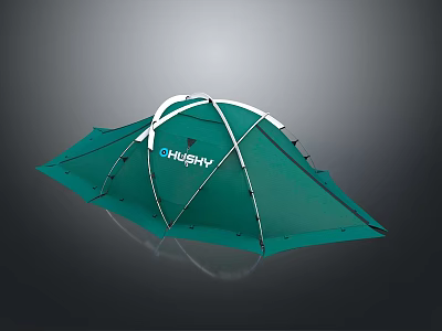 Green Husky Outdoor Camping Tent With White Support Poles And Mesh Design 3d model