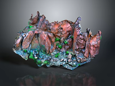 Reddish Brown Wooden Stone Decorative Sculpture With Natural Texture And Green Moss Details 3d model