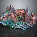 Reddish Brown Wooden Stone Decorative Sculpture With Natural Texture And Green Moss Details