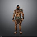 3D Model Of Bearded Shirtless Muscular Man With Shoulder Armor Arm Bands And Leather Loincloth