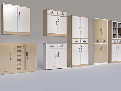 Modern Bookcases With Various Designs White And Beige Cabinet Doors Drawers And Open Shelves 3d model
