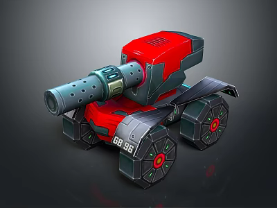 Red Tank 3D Model With Large Caliber Cannon Tracked Wheels And BB 06 Marking 3d model